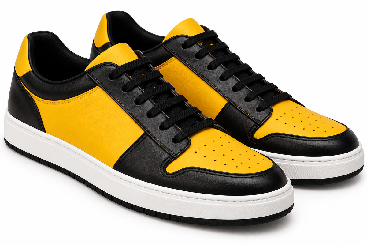 Yellow & Black Leather Low-Top Trainers | Holghan Ertouttin