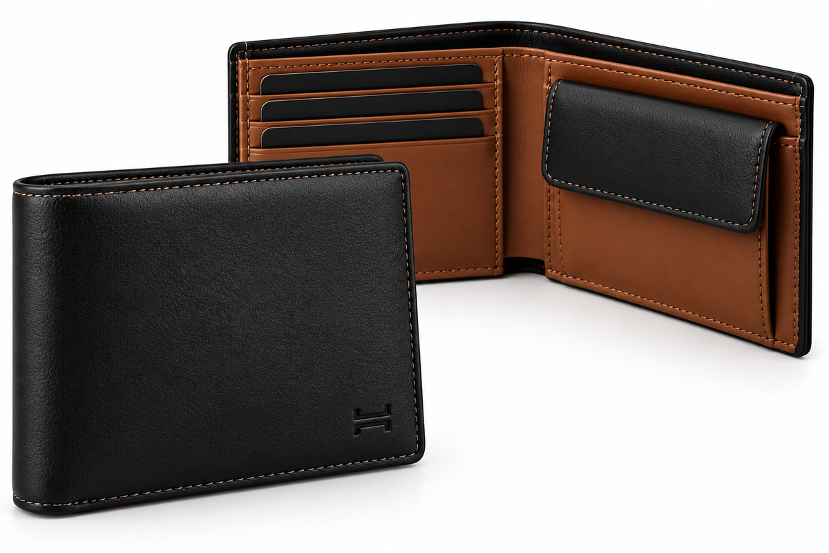 Black & Tan Synthetic Leather Bifold Wallet | Holghan Ertouttin