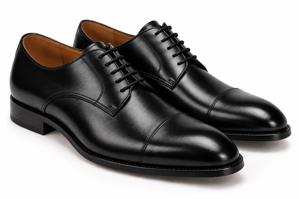 Black Polished Leather Derby Shoes | Holghan Ertouttin