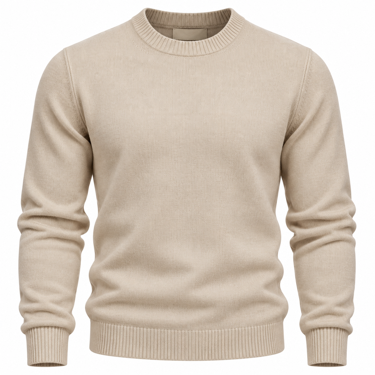 Premium Beige Fine-Knit Crew-Neck Sweater | Holghan Ertouttin