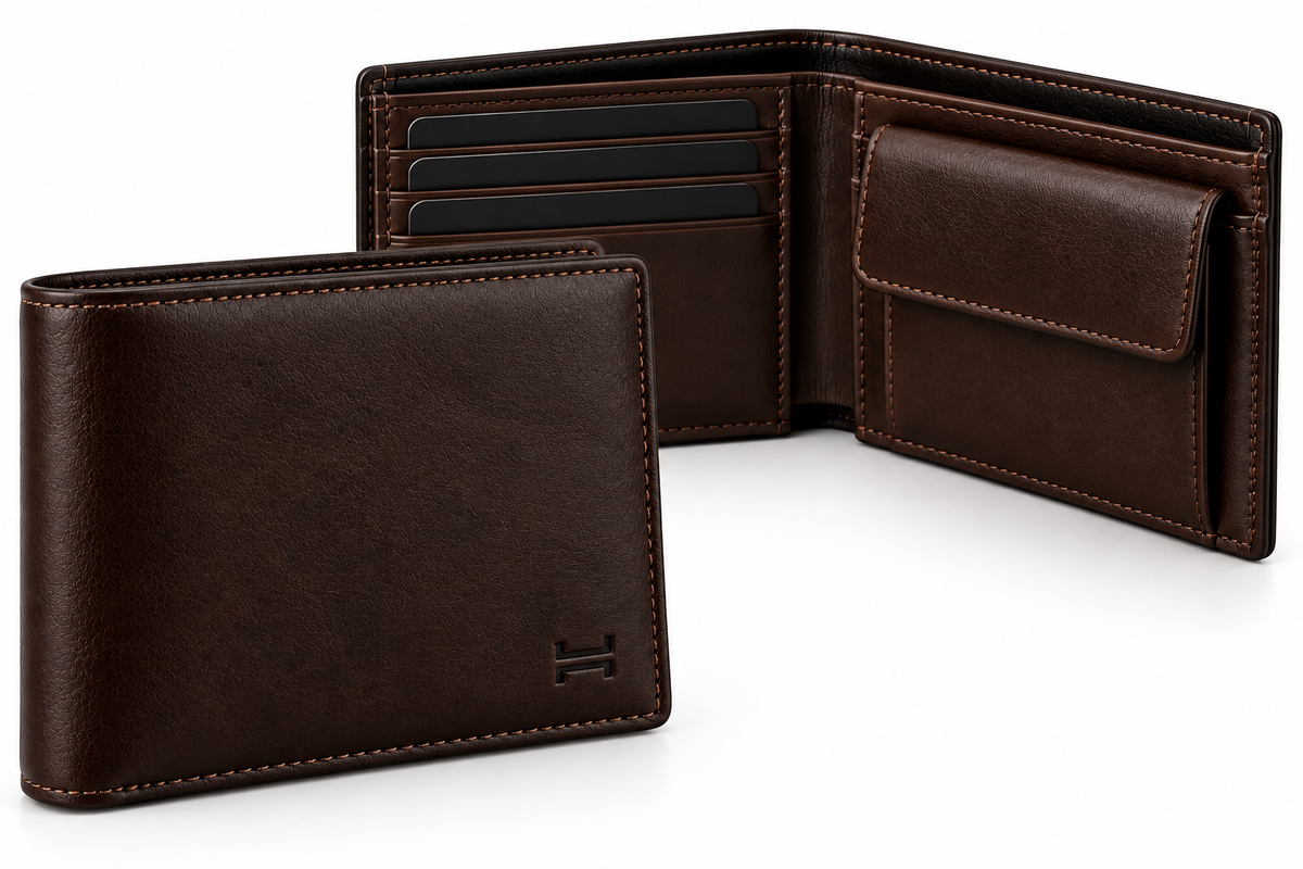 Dark Brown Synthetic Leather Bifold Wallet | Holghan Ertouttin