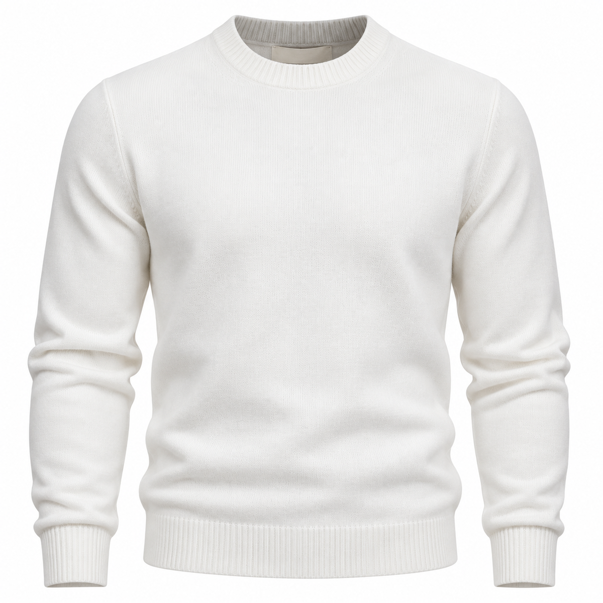Premium White Fine-Knit Crew-Neck Sweater | Holghan Ertouttin